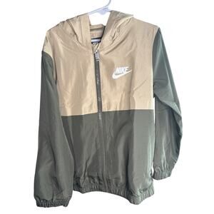 Nike Boys Windbreaker Jacket Green/Tan Full Zip Hooded
